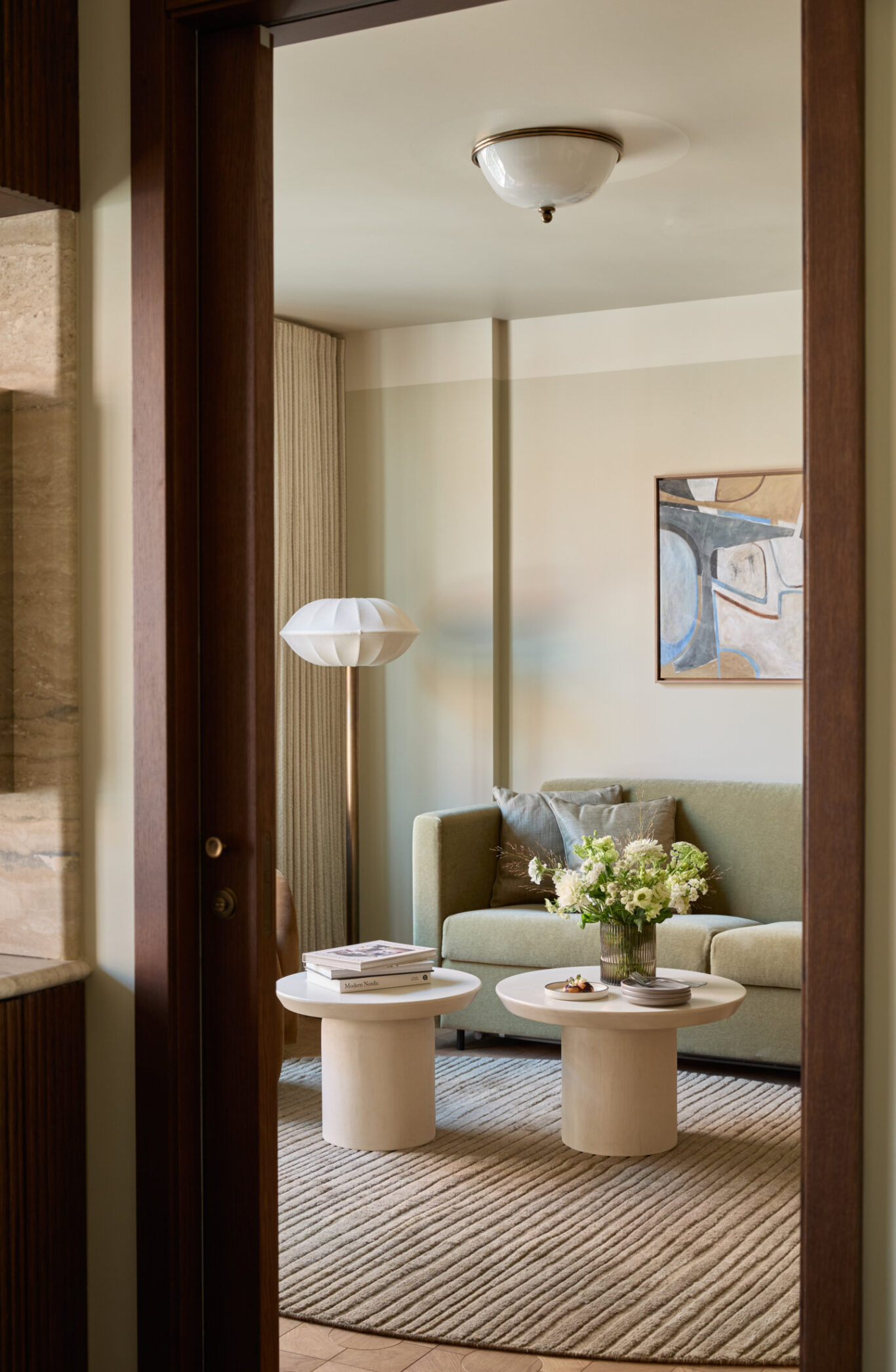 Spacious living area in One Bedroom Terrace Suite at The Newman Hotel Fitzrovia